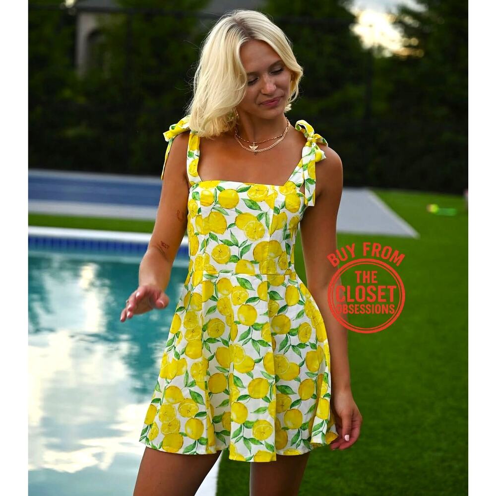 ZARA Lemon Print Linen Blend Mini Dress NWT Amalfi Coast Vacation Dress M - Picture 11 of 16
